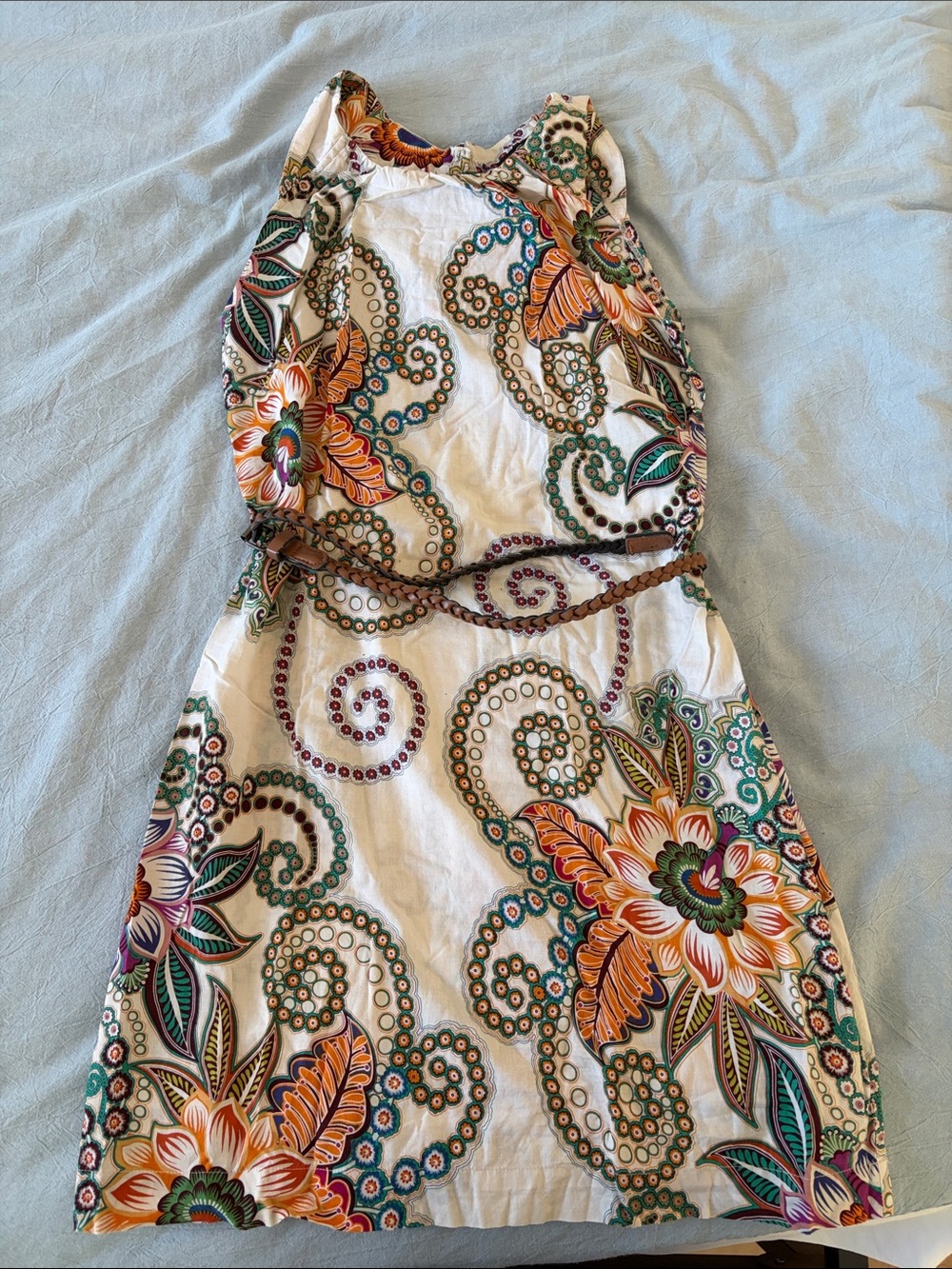 Warehouse White Mini Dress with Orange, Green & Purple Floral Swirls